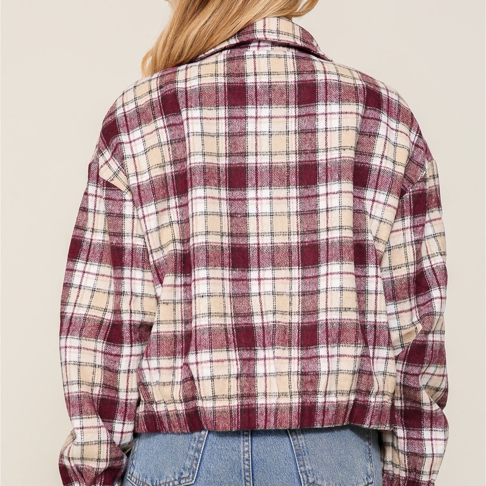 B102 Multicolor Plaid Print Turn Down Color Zip-Up Jack - Picture 3 of 3